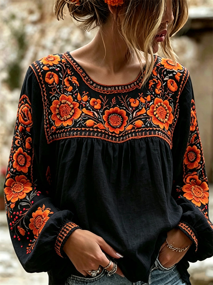 Women's Day of the Dead Marigolds Mexican Floral Print Shirt
