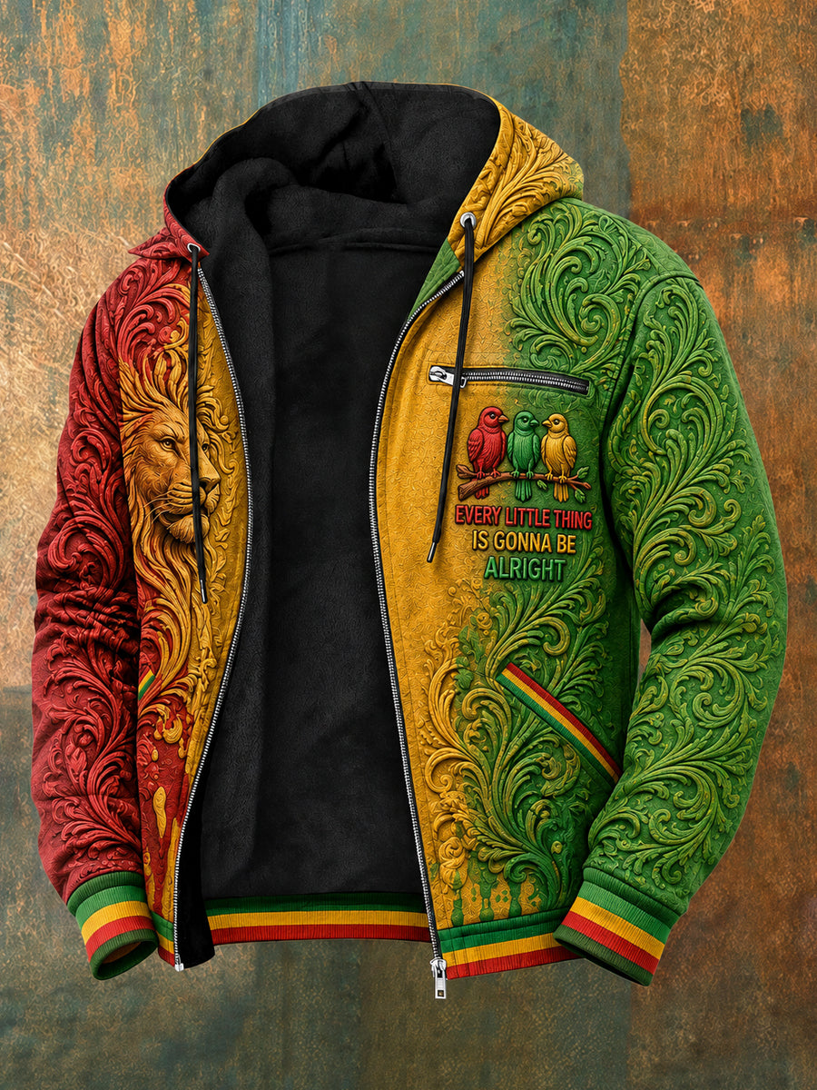 Men's Reggae Printed Long Sleeved Hooded Jacket