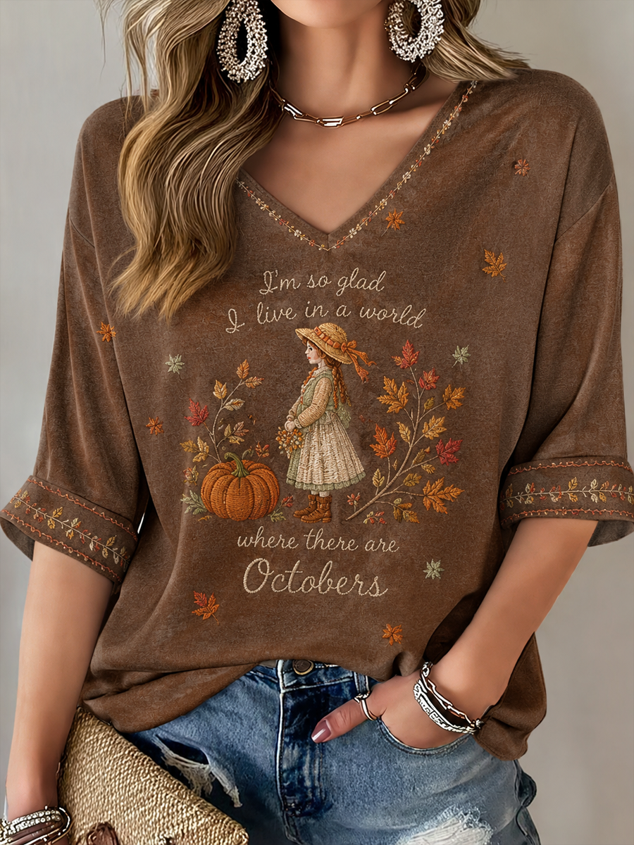 Women's I'm so glad I live in a world where there are Octobers Mid-length Sleeves V-Neck T-Shirt
