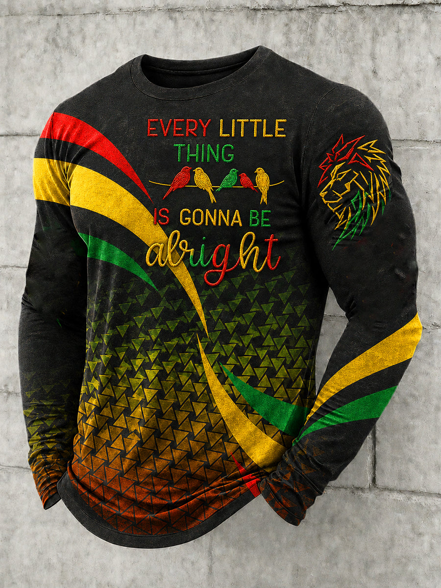 Men's Reggae Printed Long Sleeved Round Neck T-shirt
