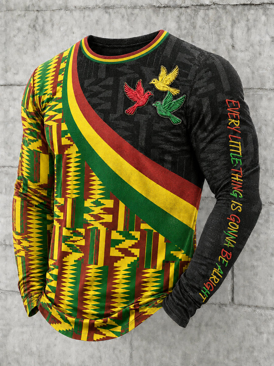 Men's Reggae Printed Long Sleeved Round Neck T-shirt