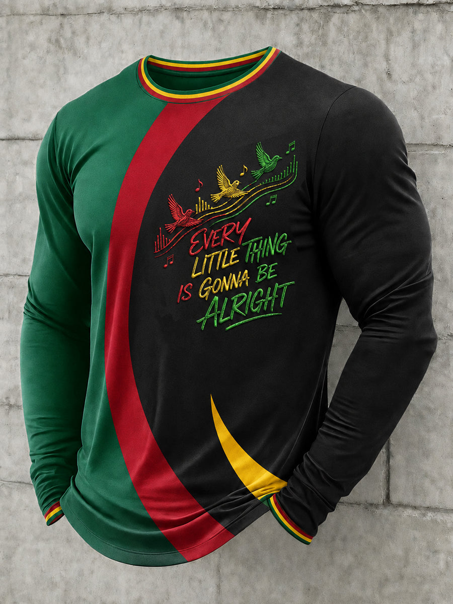 Men's Reggae Printed Long Sleeved Round Neck T-shirt
