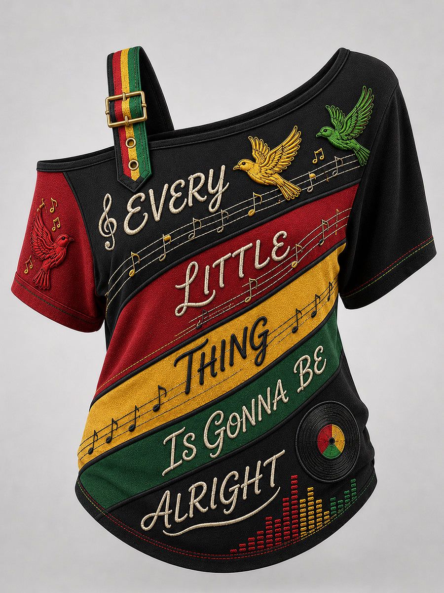 Women's Reggae Art Printed Shoulder Strap T-shirt