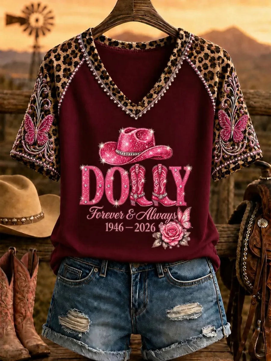Women's Rip Country Music Queen of Country Printed V-neck T-shirt