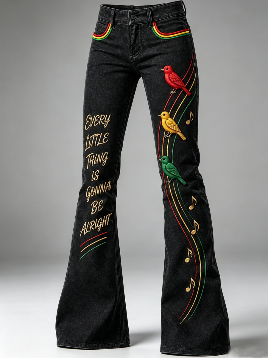 Women's Reggae Art Print Flared Trousers
