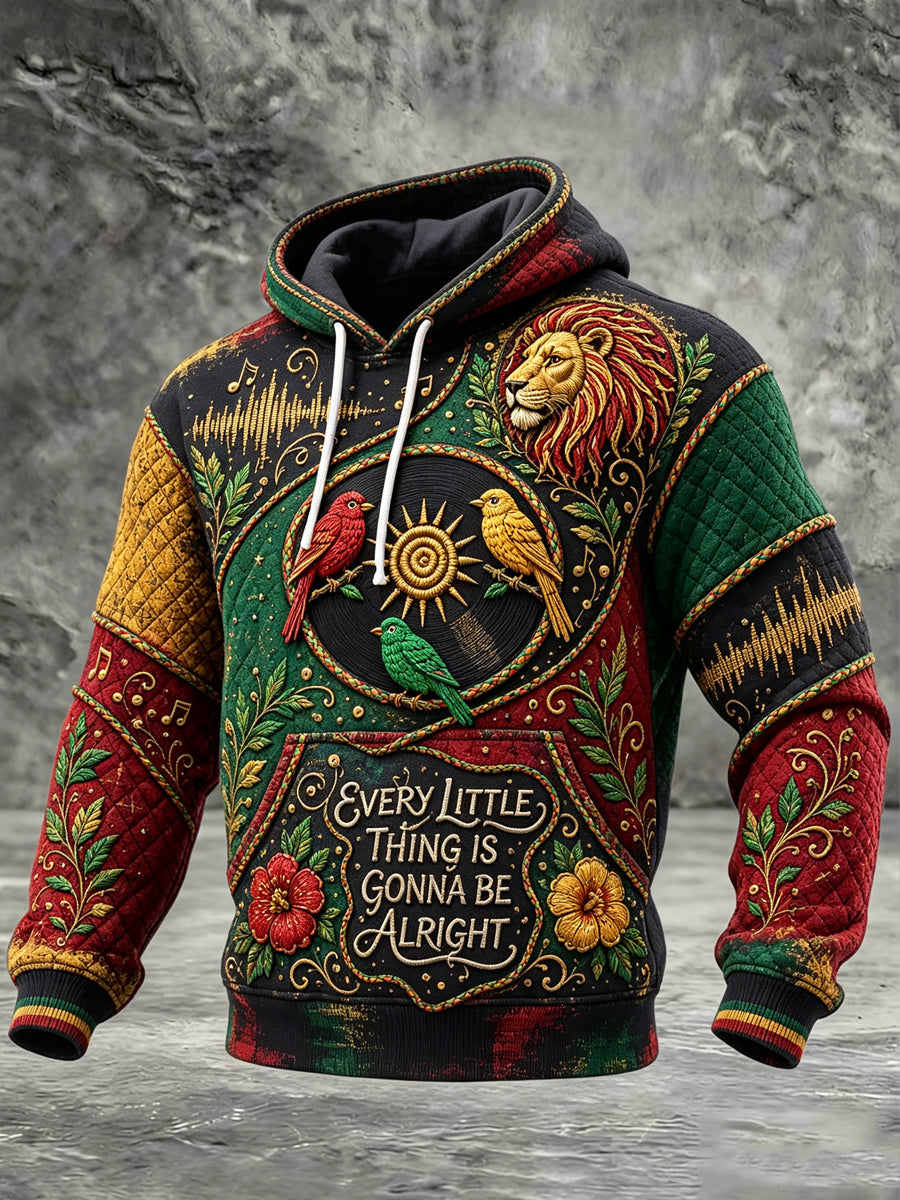 Men's Reggae Printed Waffle Long sleeved hooded sweatshirt