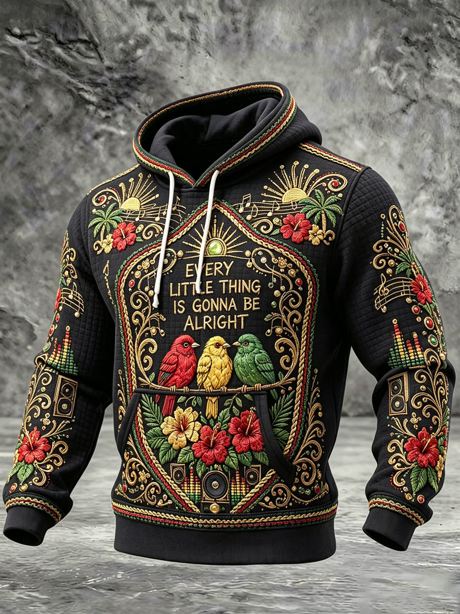 Men's Reggae Printed Waffle Long sleeved hooded sweatshirt