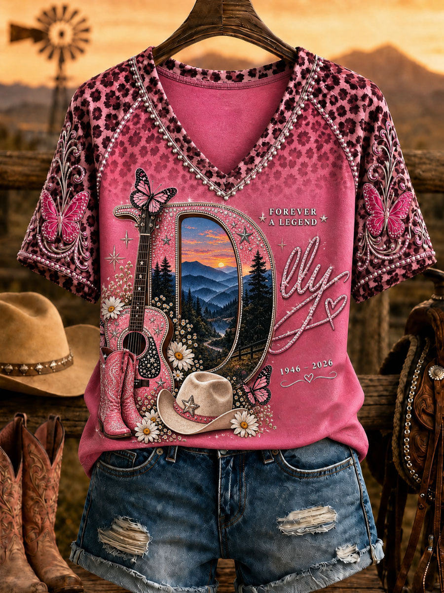 Women's Rip Country Music Queen Printed V-neck T-shirt