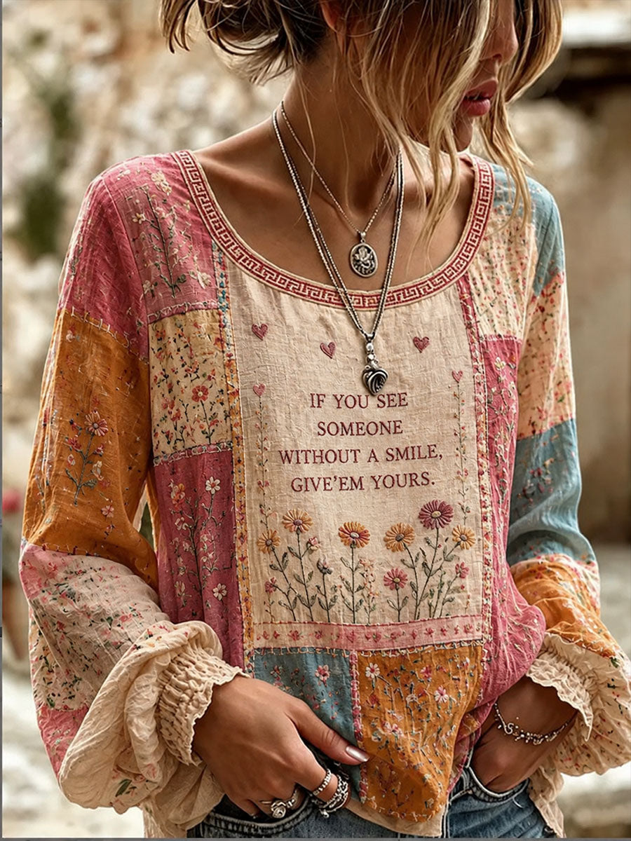 Women's If You See Someone Without A Smile Give'em Yours Cotton-Linen Shirt