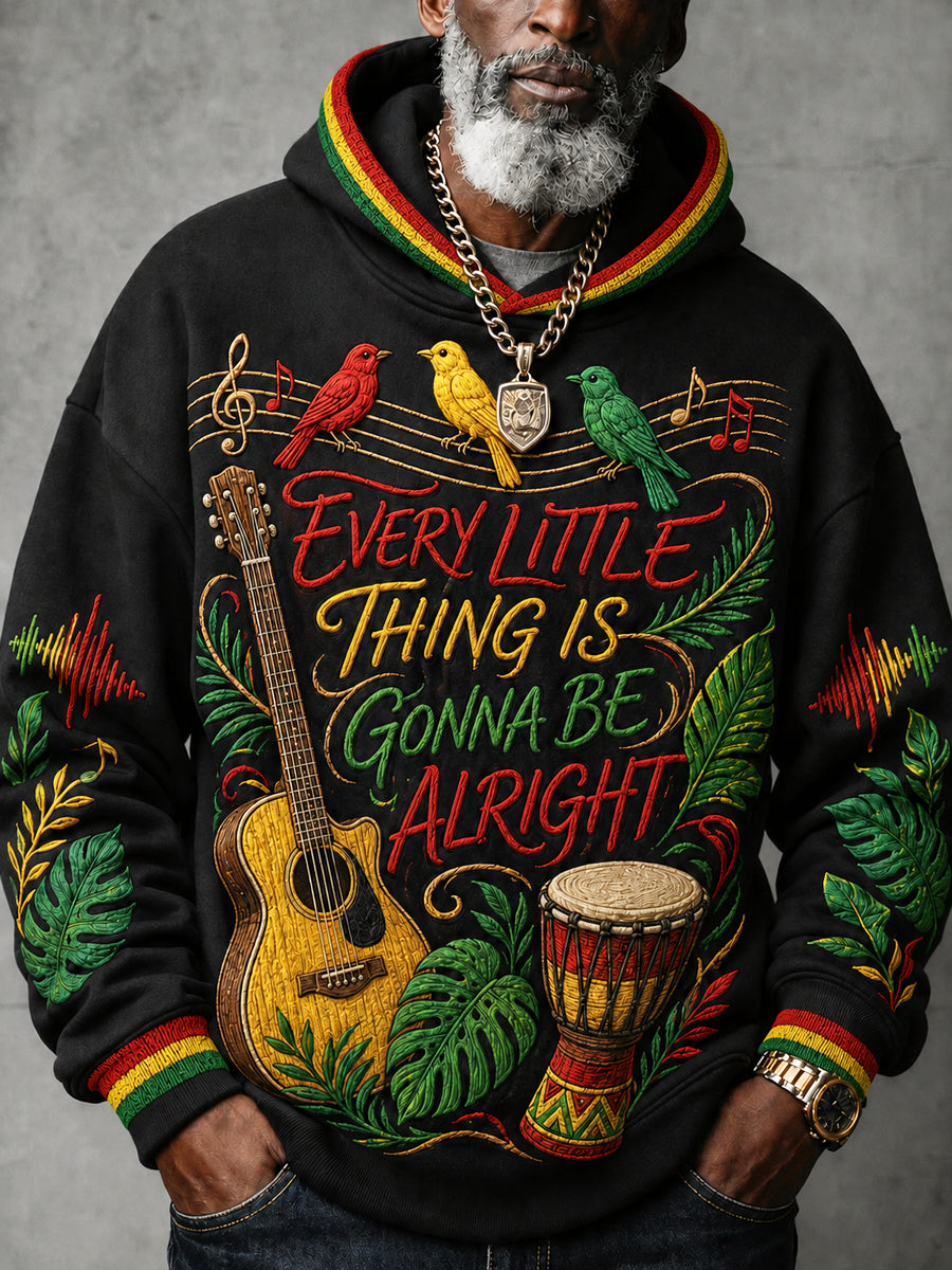 Men's Reggae Printed Long Sleeved Hooded Sweatshirt