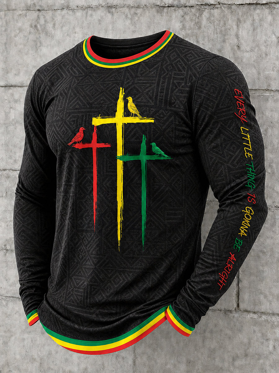 Men's Reggae Printed Long Sleeved Round Neck T-shirt