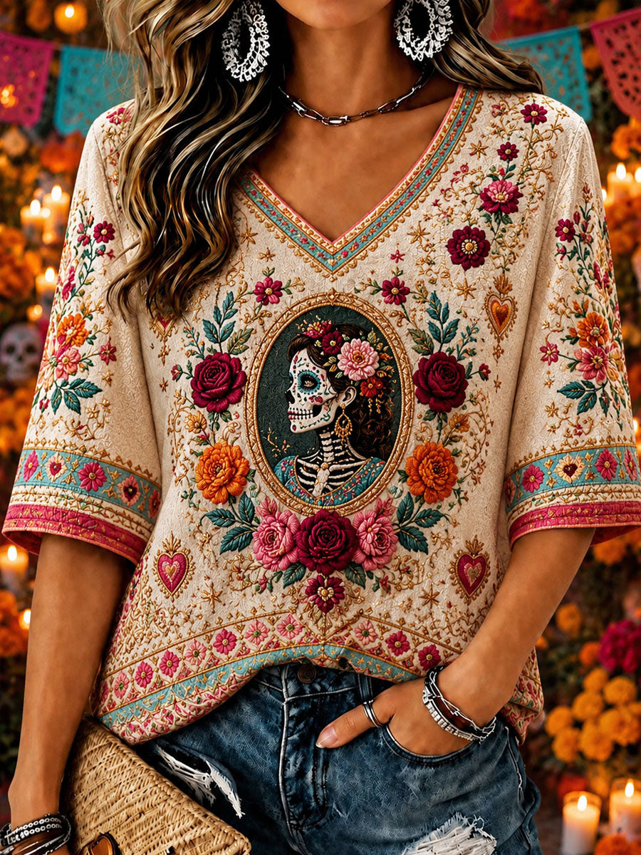 Women’s Day of the Dead Printed Casual T-Shirt