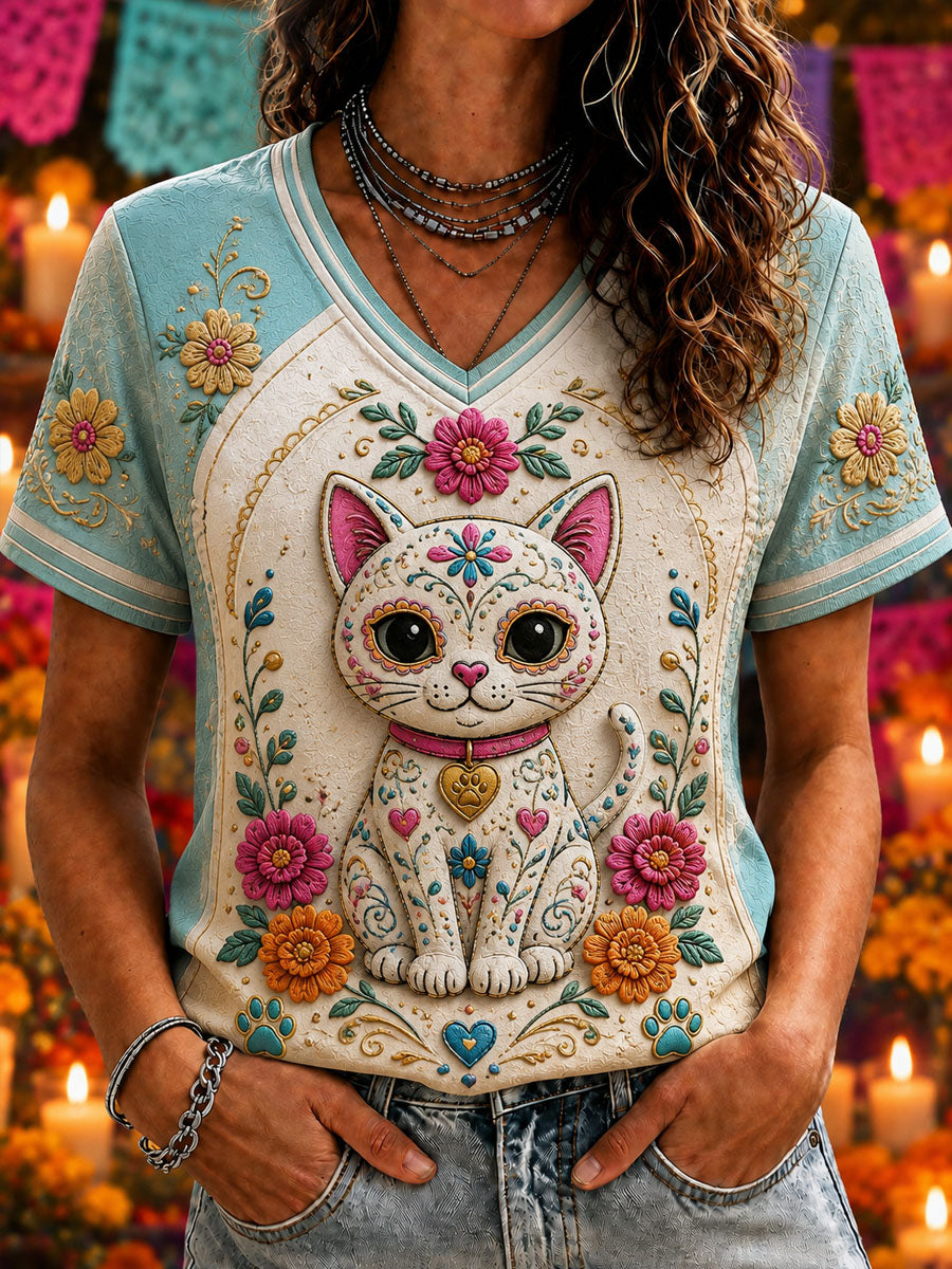 Women's Day of the Dead Print Casual T-Shirt