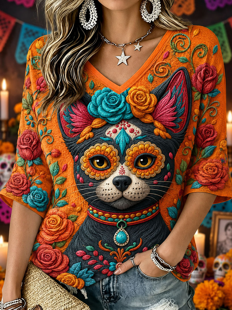 Women's Day of the Dead Print Casual T-Shirt
