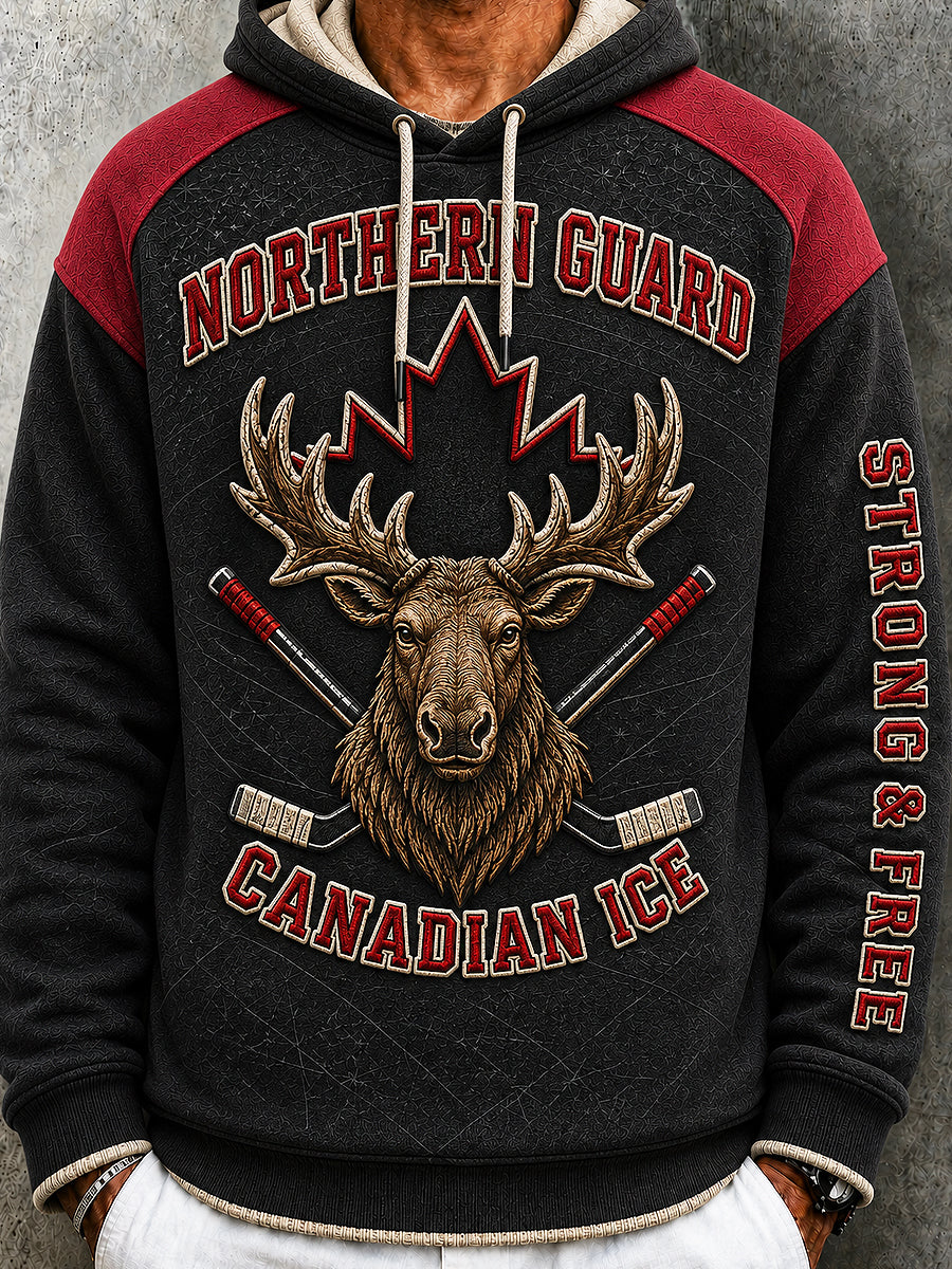 Men's Canadian Ice Hockey Printed Long Sleeved Hooded Sweatshirt