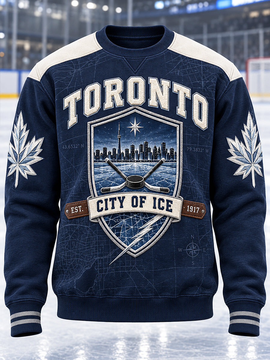 Men's Toronto Ice Hockey Art Printed Long Sleeved Round Neck Sweatshirt