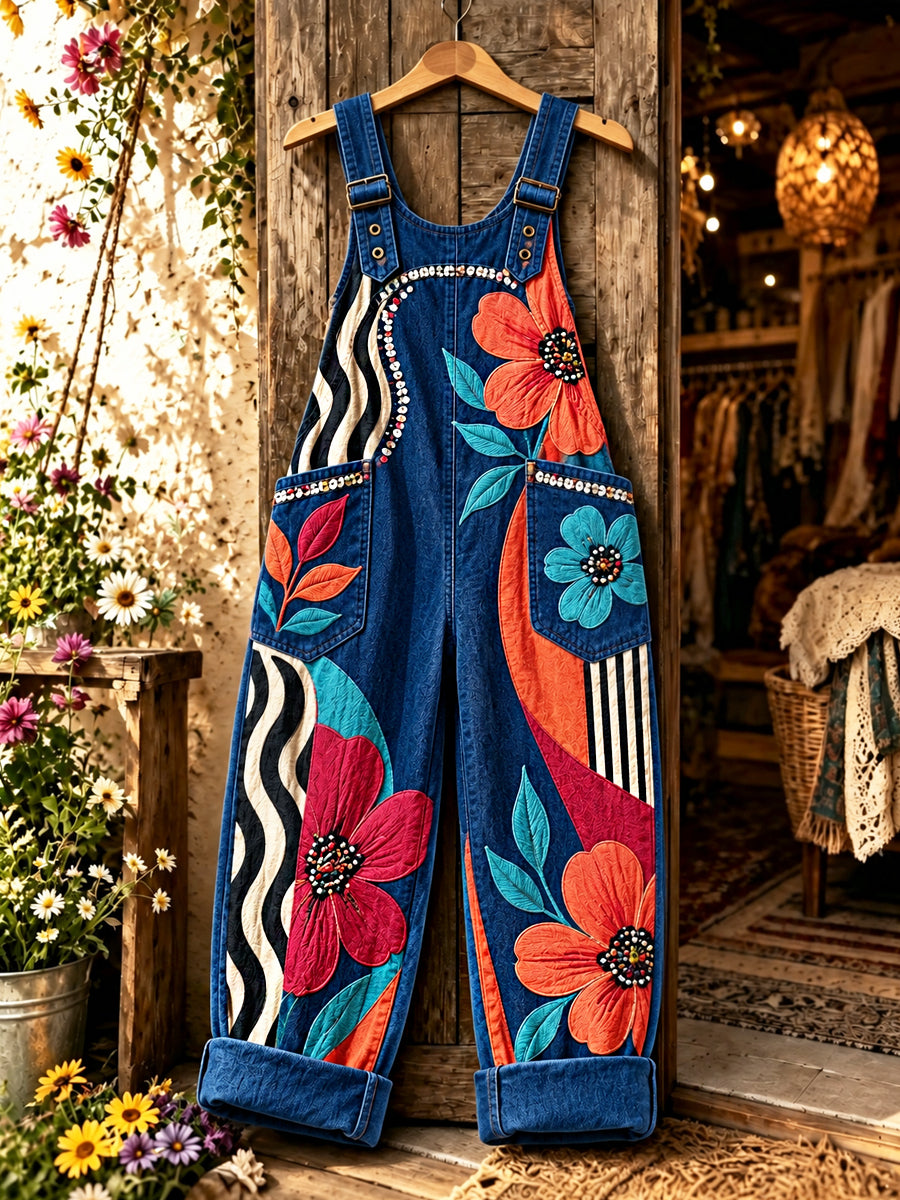 Women's Flower Art Printed Overalls