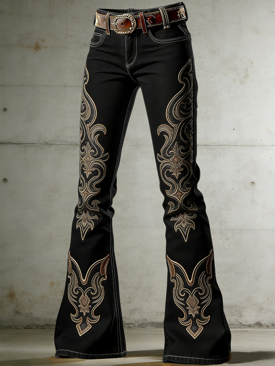 Women's Western Art Print Flared Trousers
