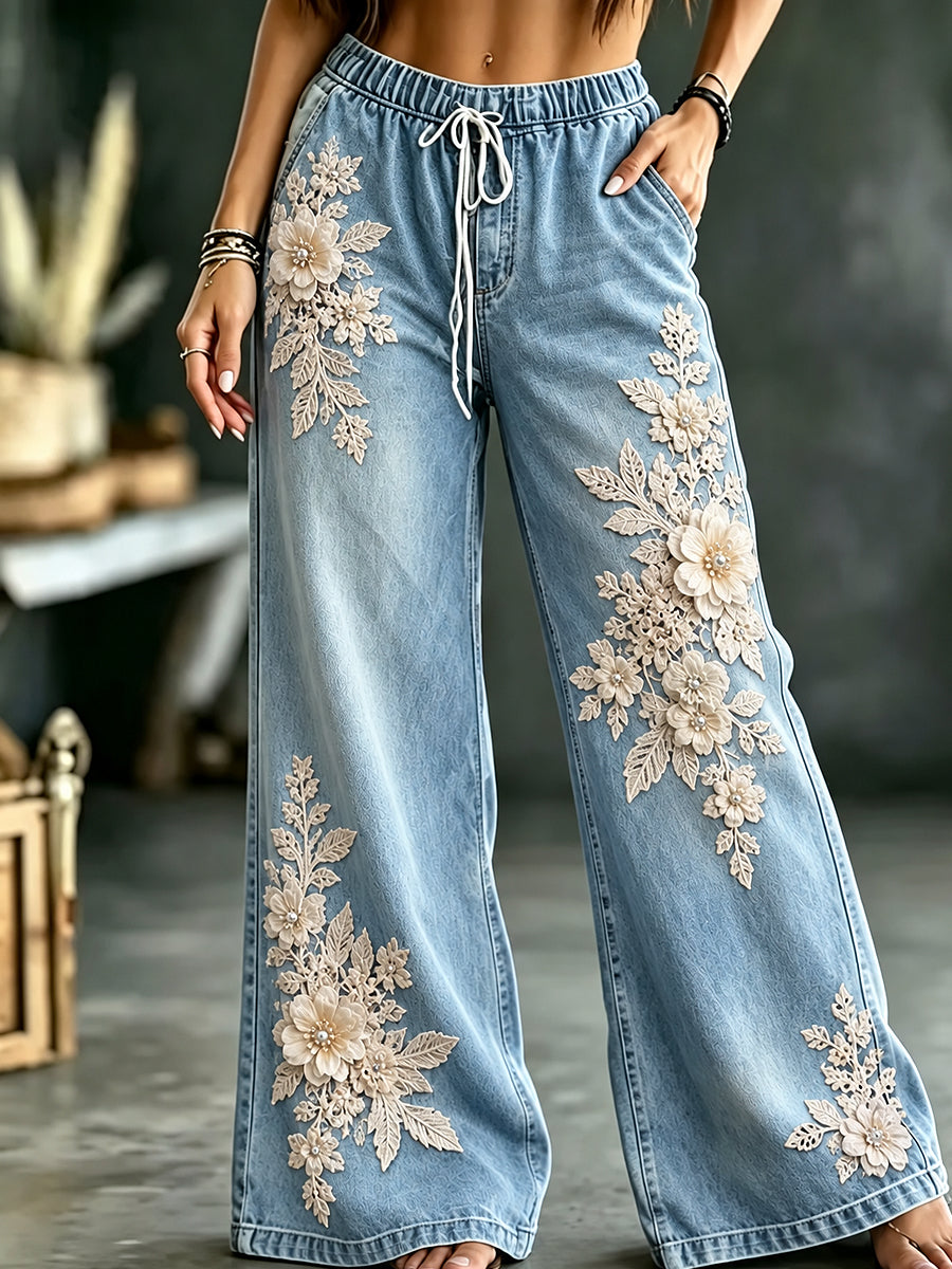 Women's Flower Art Print Trousers
