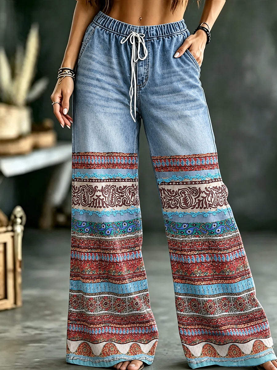 Women's Flower Art Print Trousers
