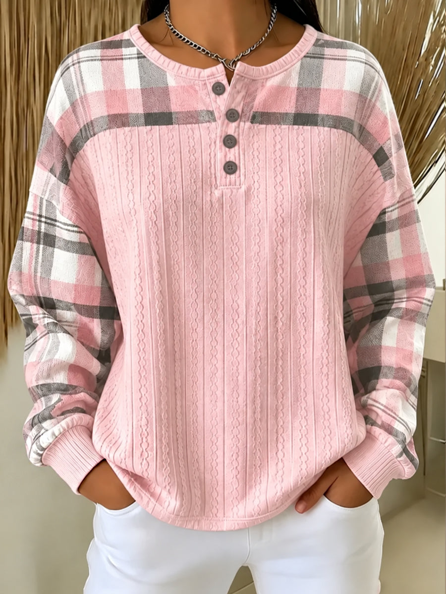 Women's Flower Art Printed Long Sleeve Henley Shirt