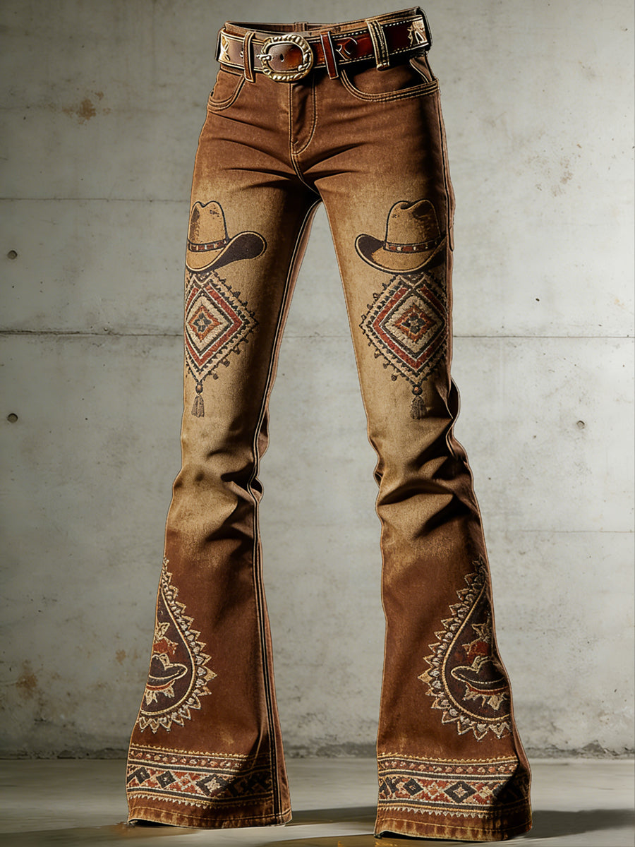 Women's West Art Print Flared Trousers