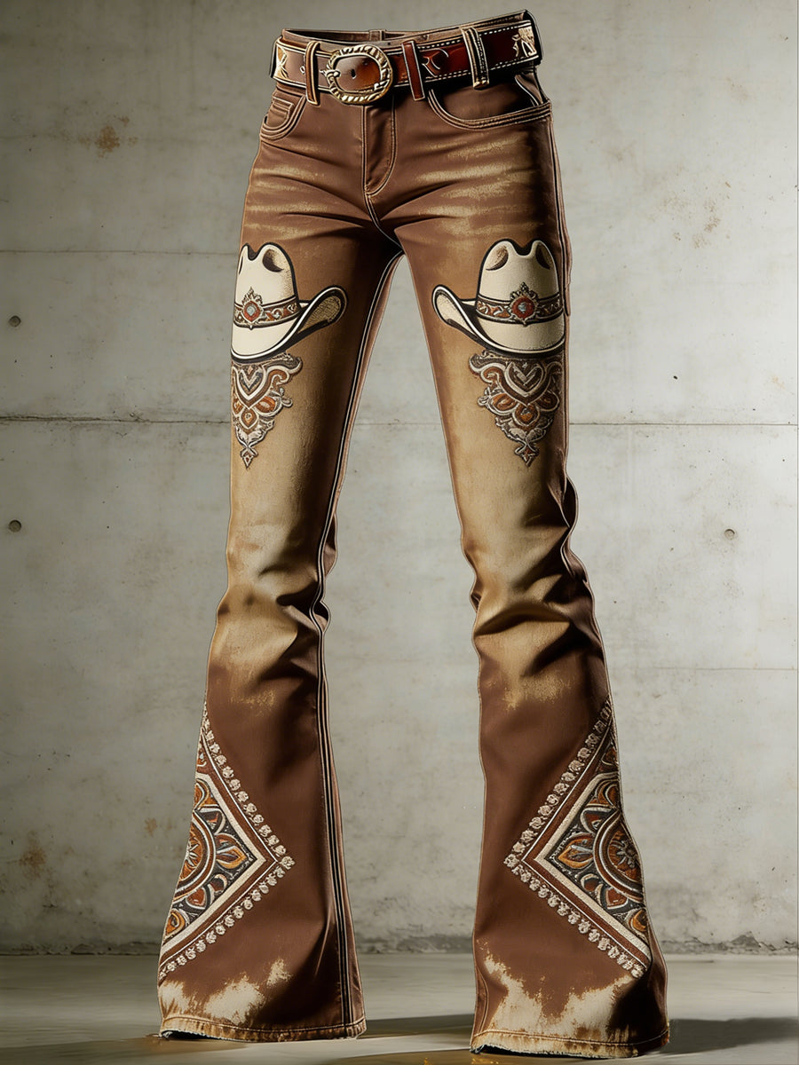 Women's West Art Print Flared Trousers