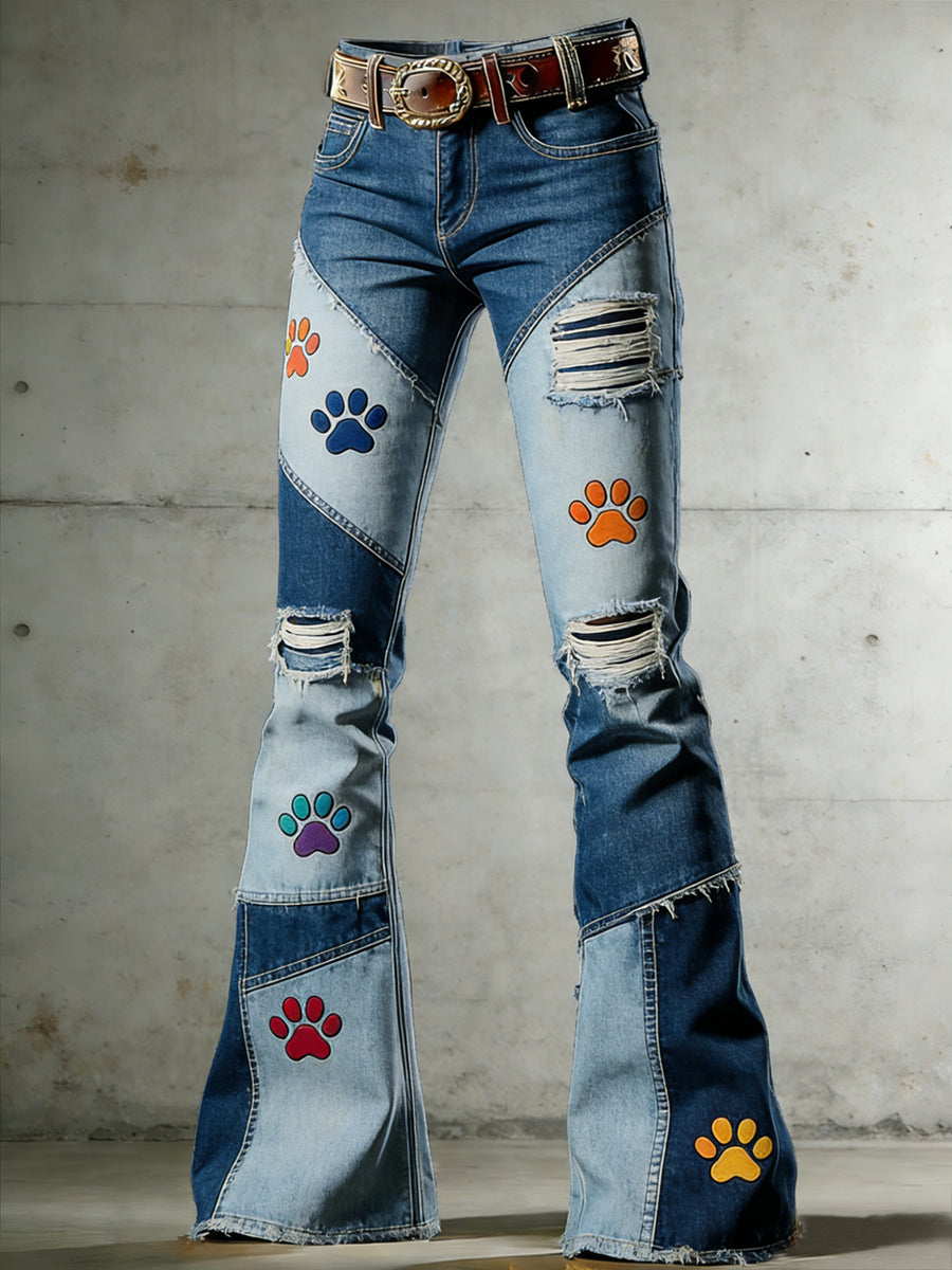 Women's Art Print Flared Trousers