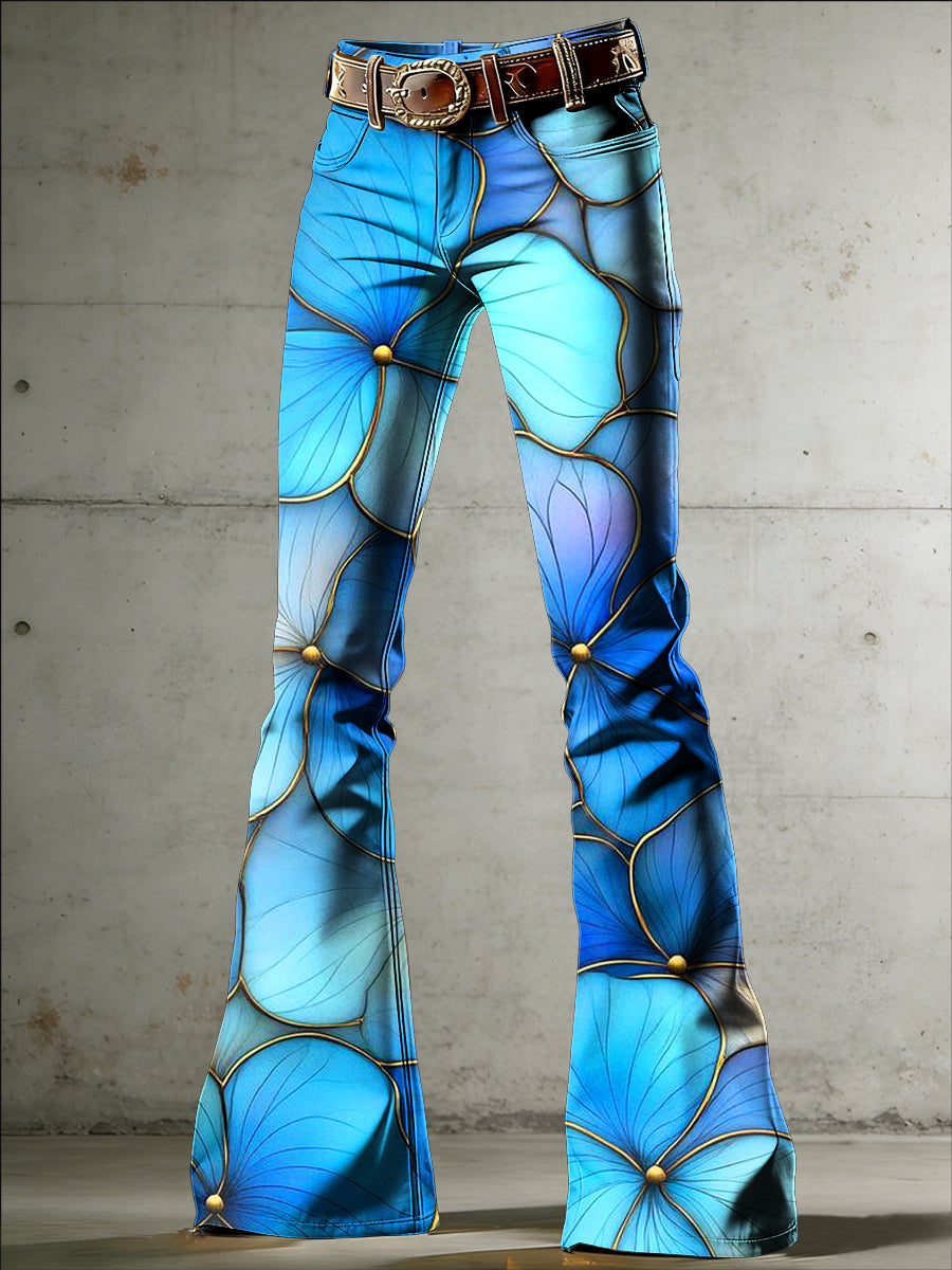 Women's Flower Art Print Flared Trousers