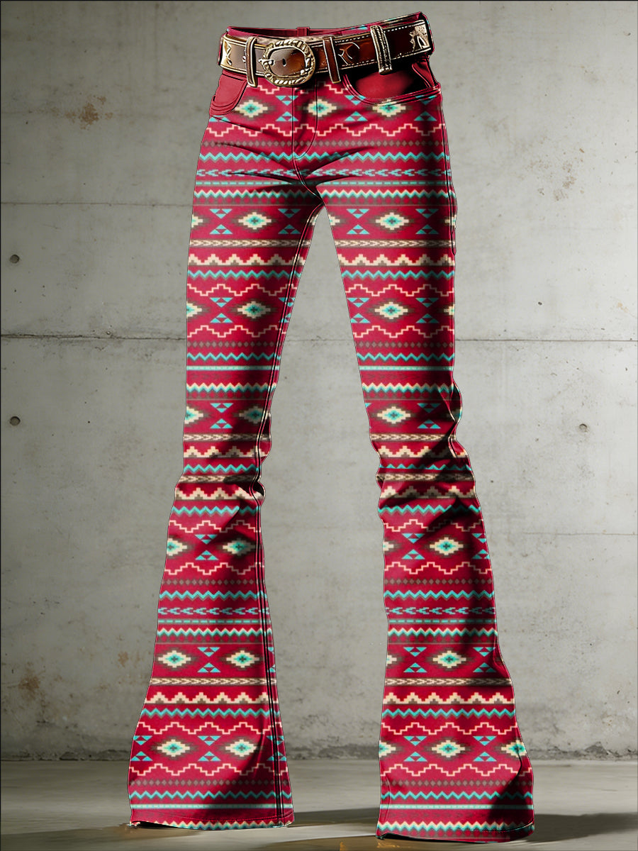 Women's Art Print Flared Trousers