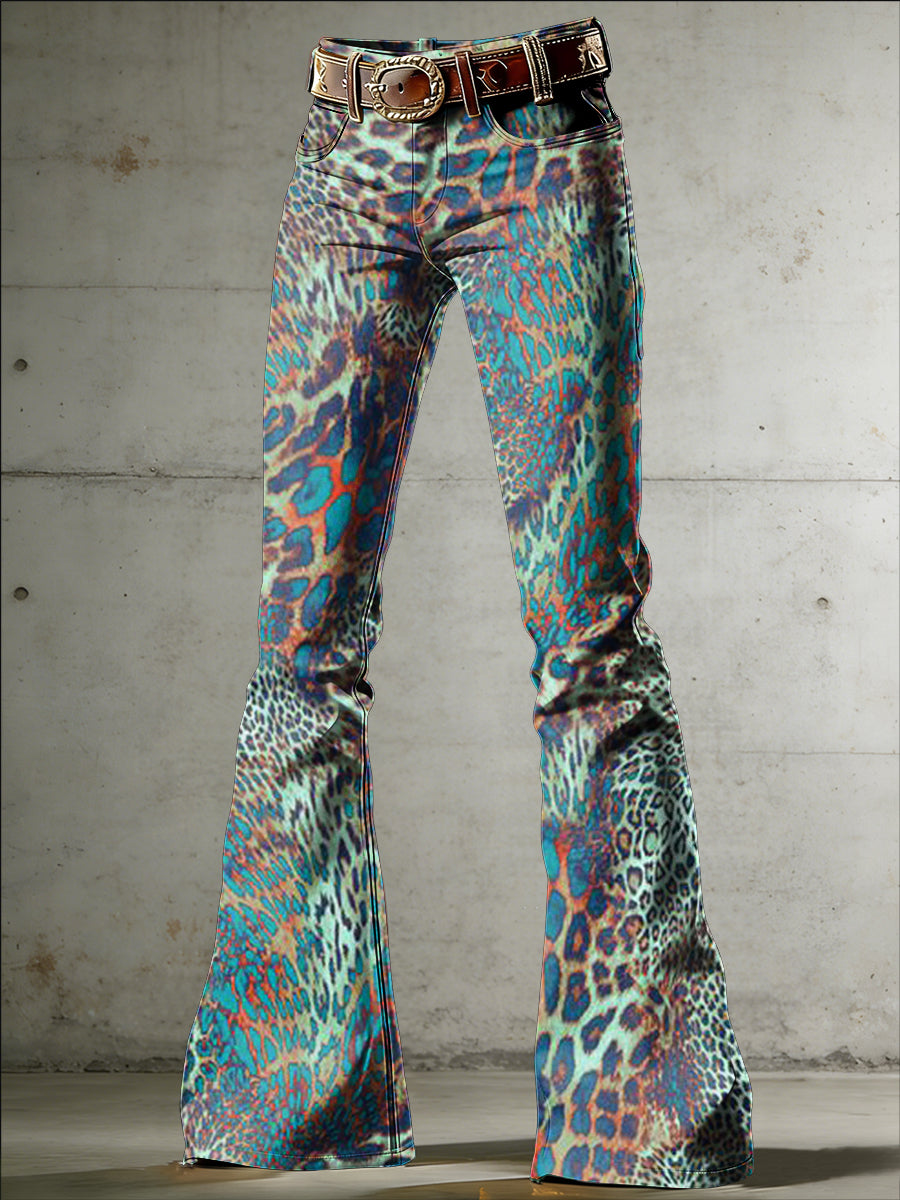 Women's Art Print Flared Trousers