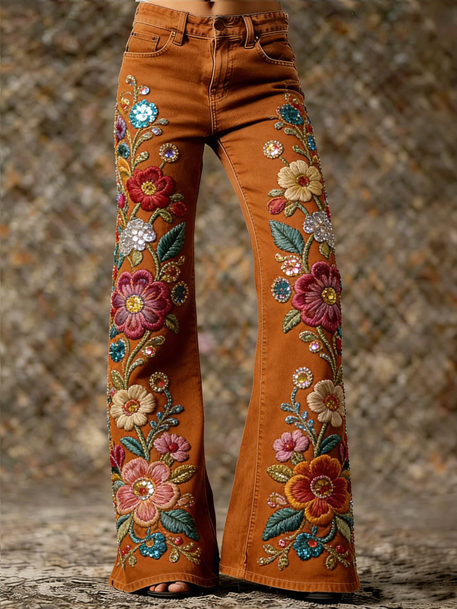 Women's Flower Art Print Trousers