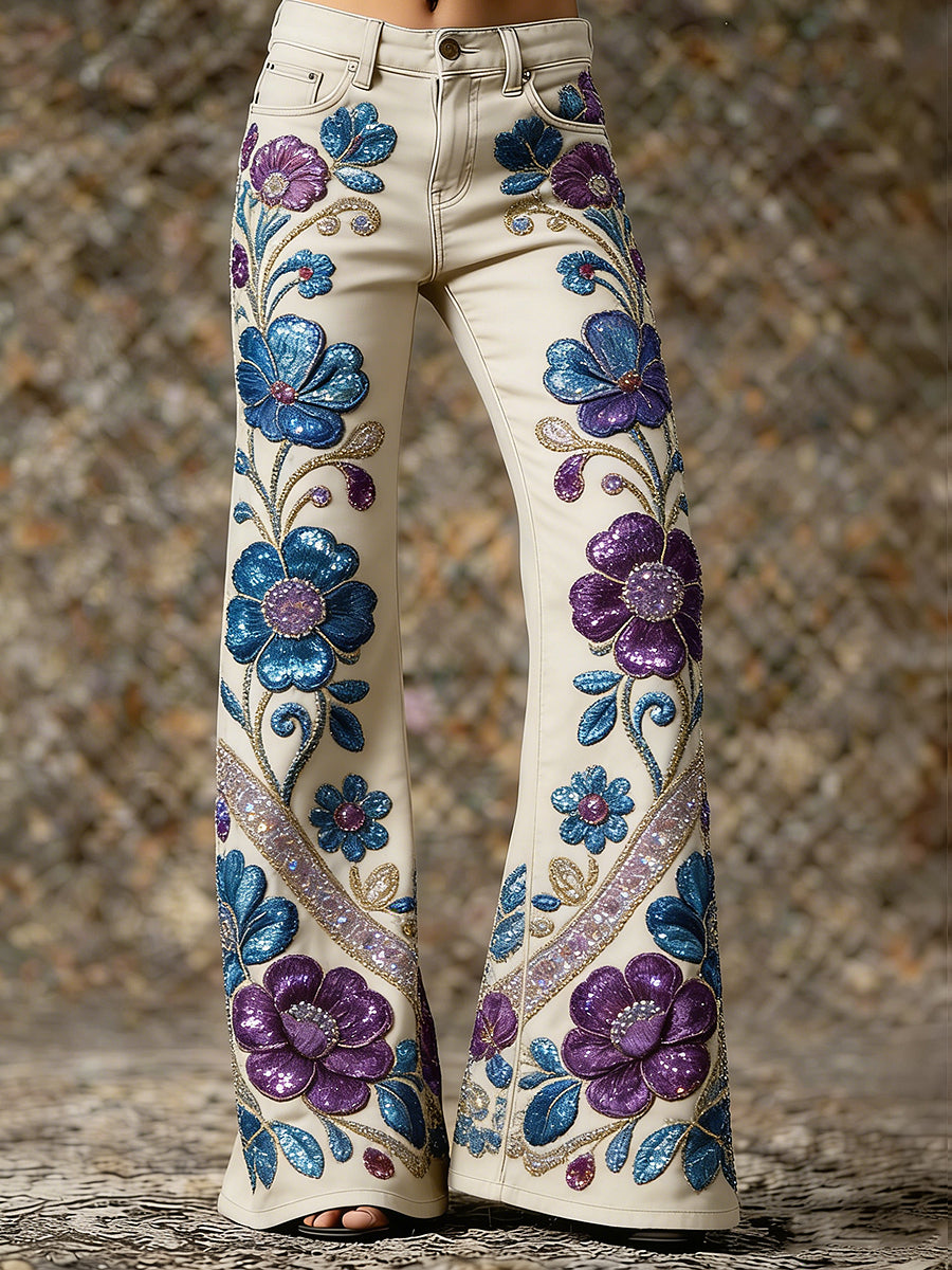 Women's Flower Art Print Trousers