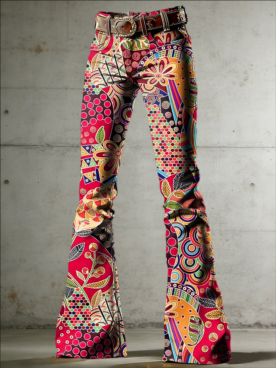 Women's Artistic Floral Print Flared Trousers