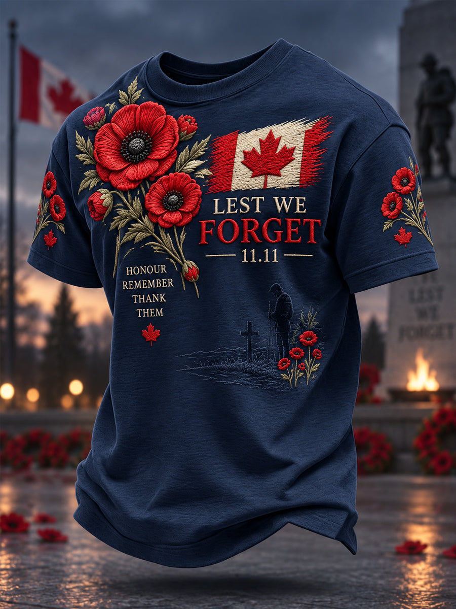 Men's Lest We Forget Canada Remembrance Day Poppy Print Tee