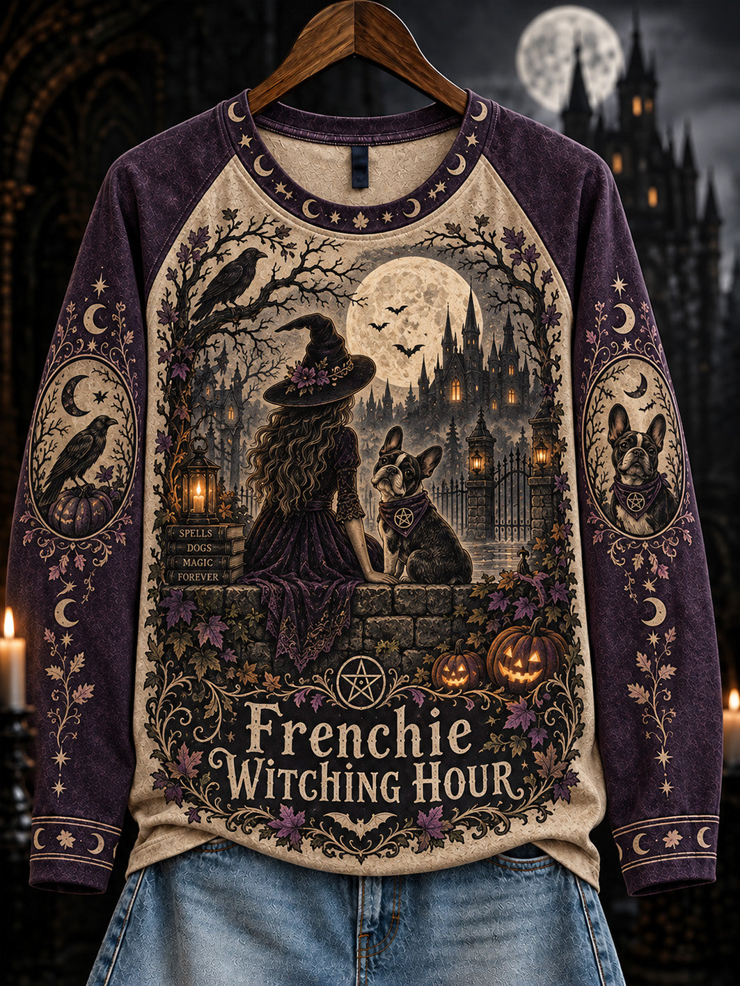 Women's Halloween Witch and Dog Pattern Leisure Long Sleeve T-Shirt