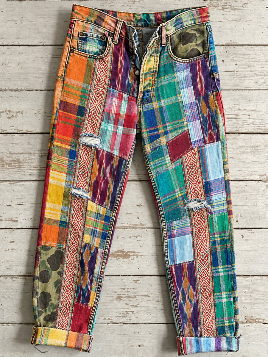 Women's Artistic Flowers Print Jeans