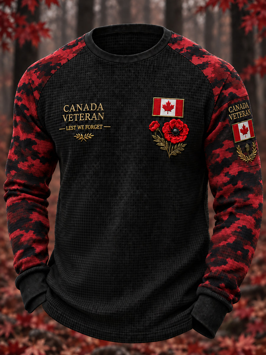 Men's Remembrance Day Printed Waffle Long Sleeved Round Neck Sweatshirt