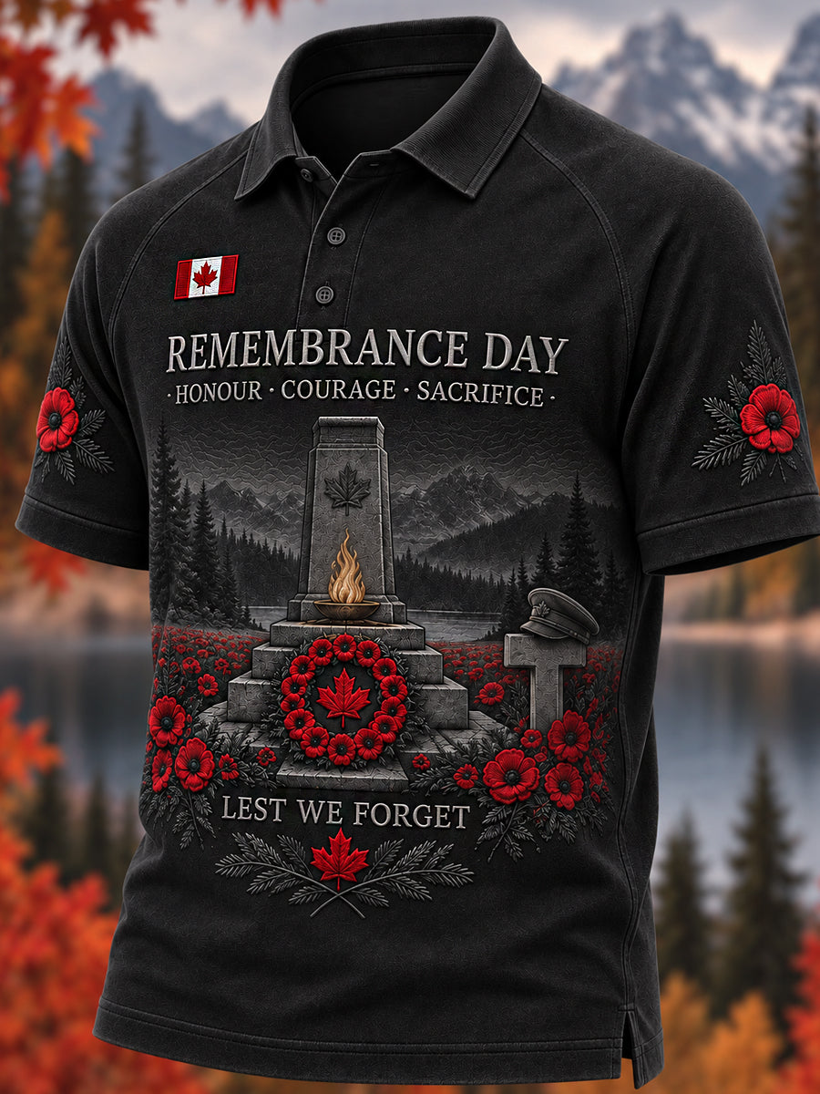Men's Remembrance Day Print Polo Collar Casual Short Sleeved Shirt