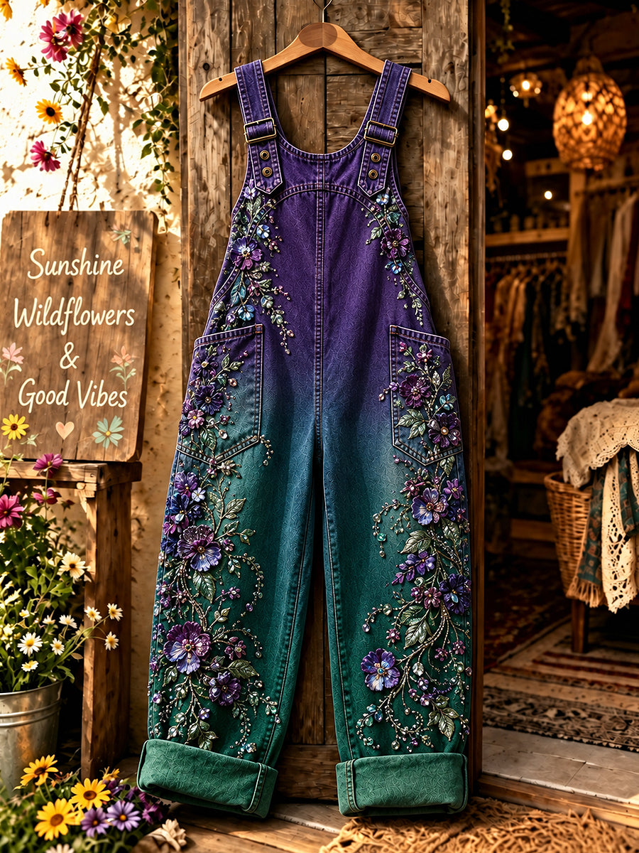 Women's Flowers Art Printed Overalls