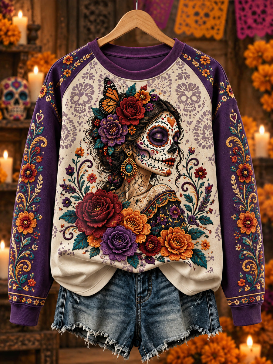 Women's Mexico Day of The Dead Art Print Casual Sweatshirt