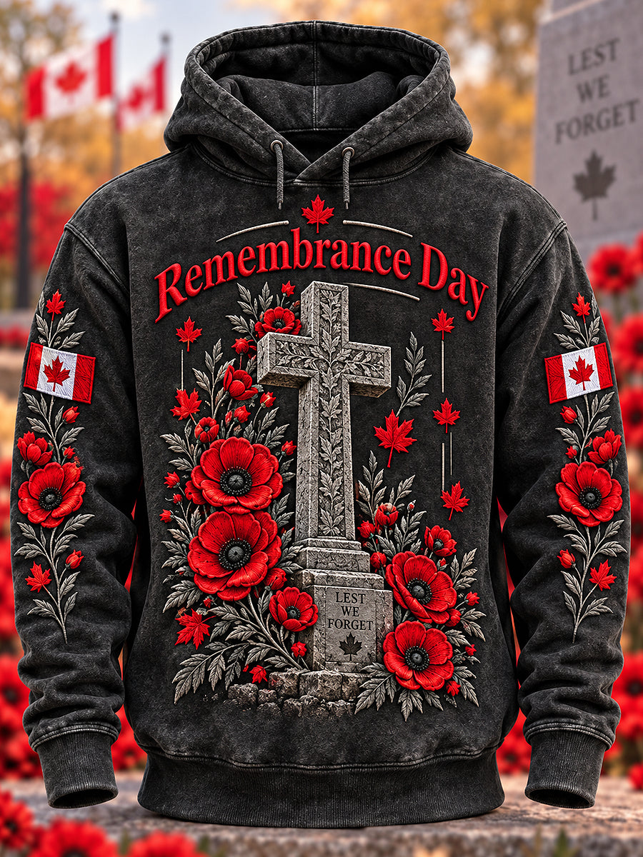 Men's Remembrance Day Printed Long Sleeved Hooded Sweatshirt