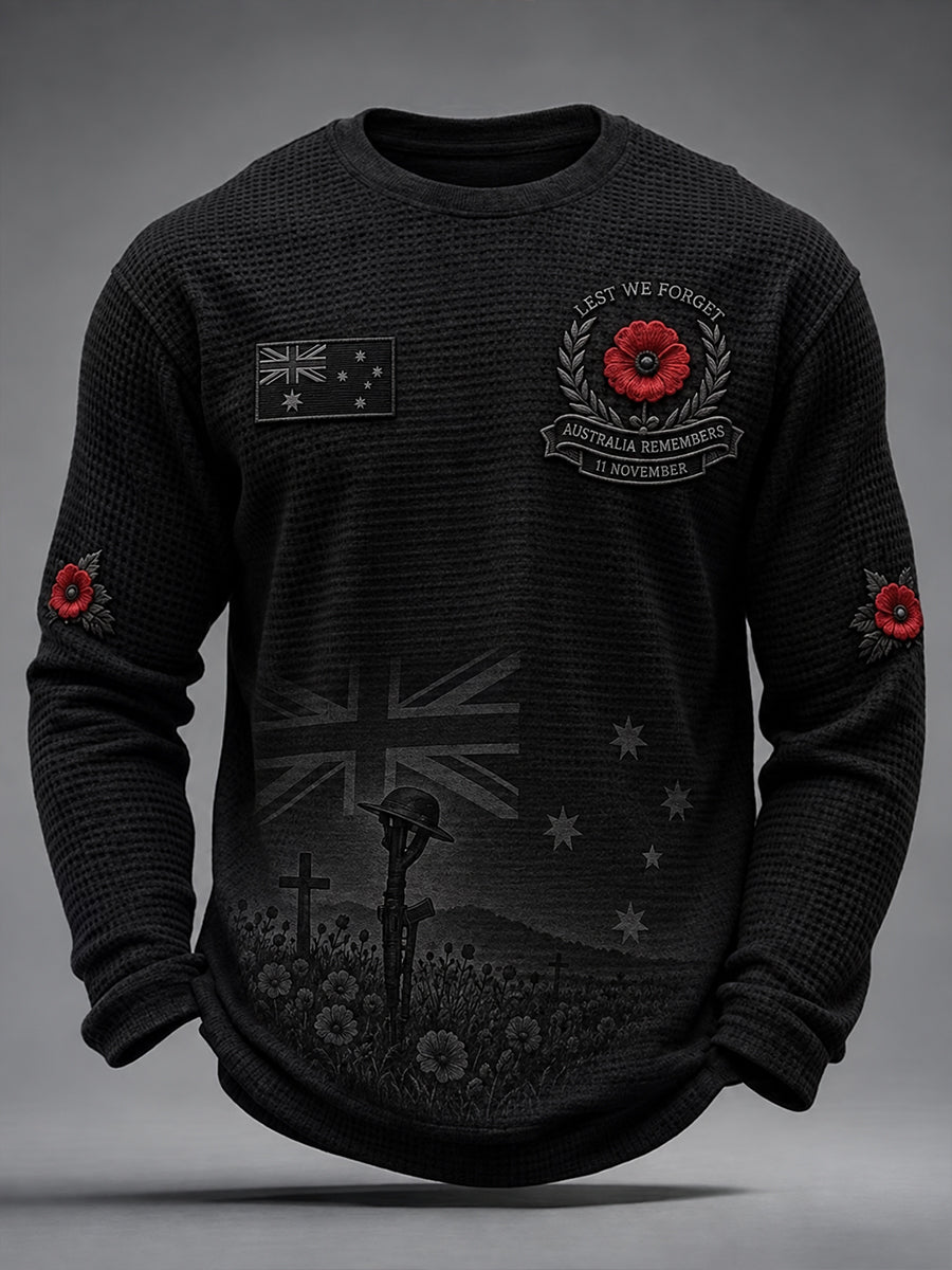 Men's Remembrance Day in Australia Waffle Long Sleeve T-Shirt
