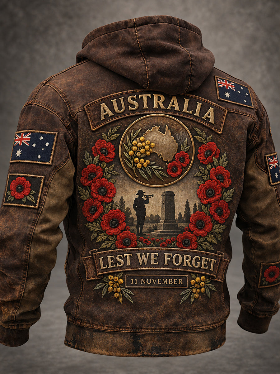 Vintage-Style Australian Remembrance Day Commemorative Graphic Print Casual Hoodie