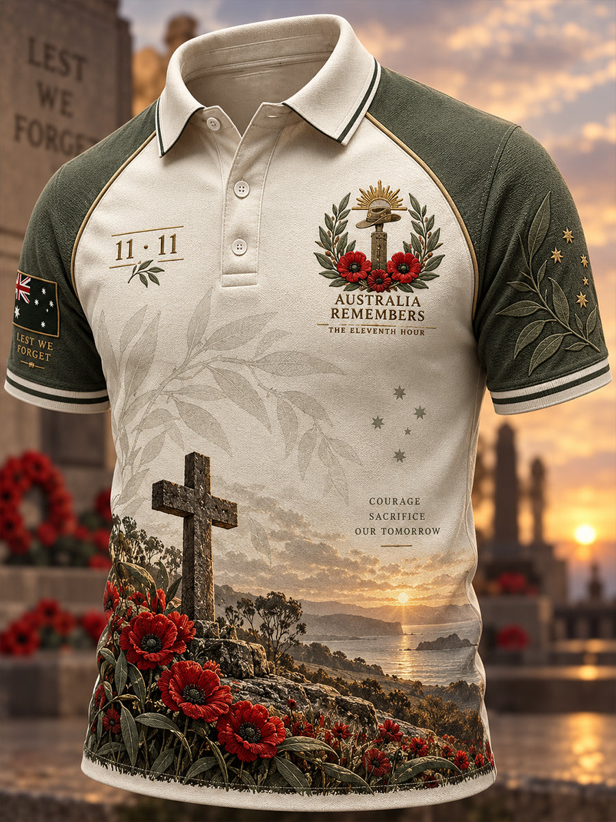 Men's Remembrance Day Commemoration In Australia Short Sleeve Polo Shirt