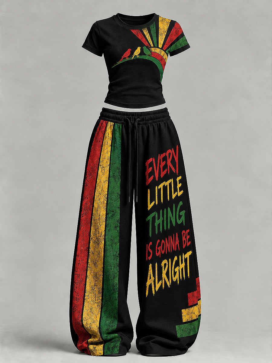 Women's EVERY LITTLE THING IS GONNA BE ALRIGHT Art Printed T-shirt Set