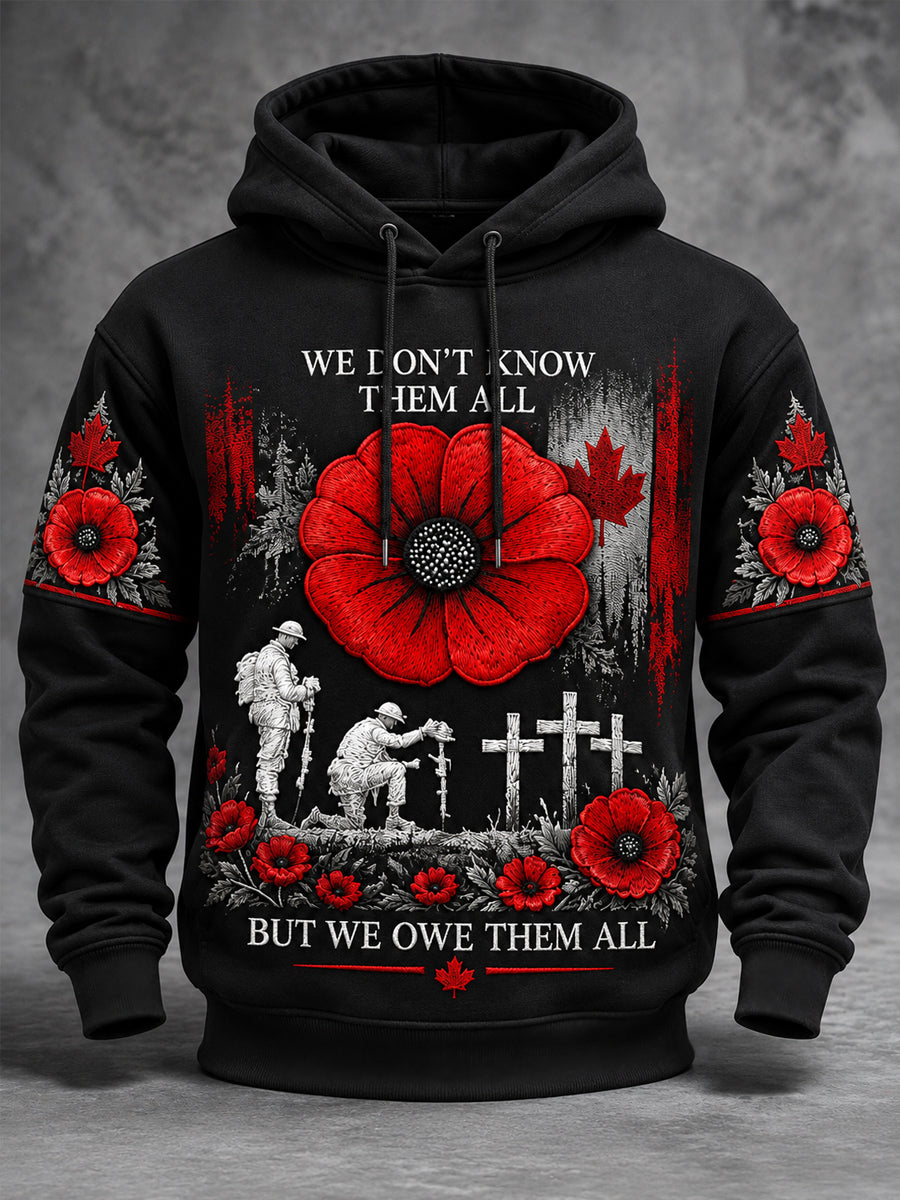 Men's Lest We Forget Canada Remembrance Day Poppy Print Hoodie