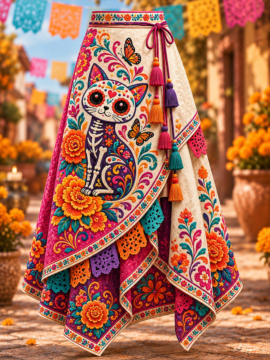 Women's Mexico's Day of the Dead Art Printed Irregular Skirt