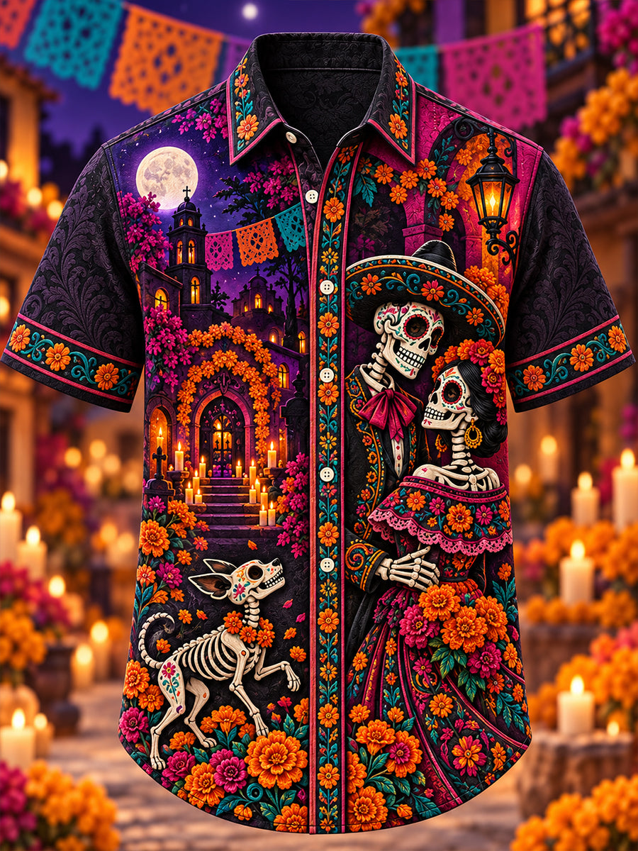 Men's Mexico's Day of the Dead Art Print Short-Sleeved Shirt