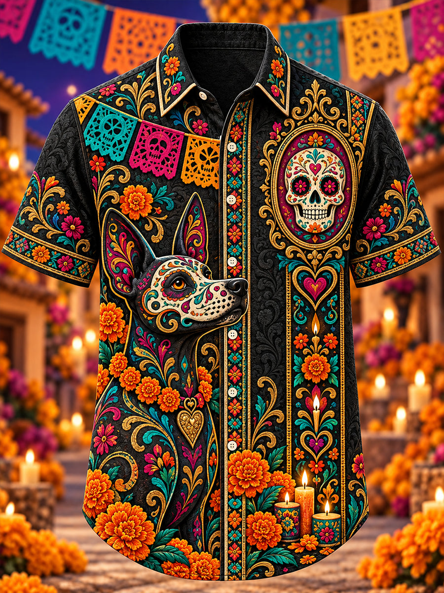 Men's Mexico's Day of the Dead Art Print Short-Sleeved Shirt